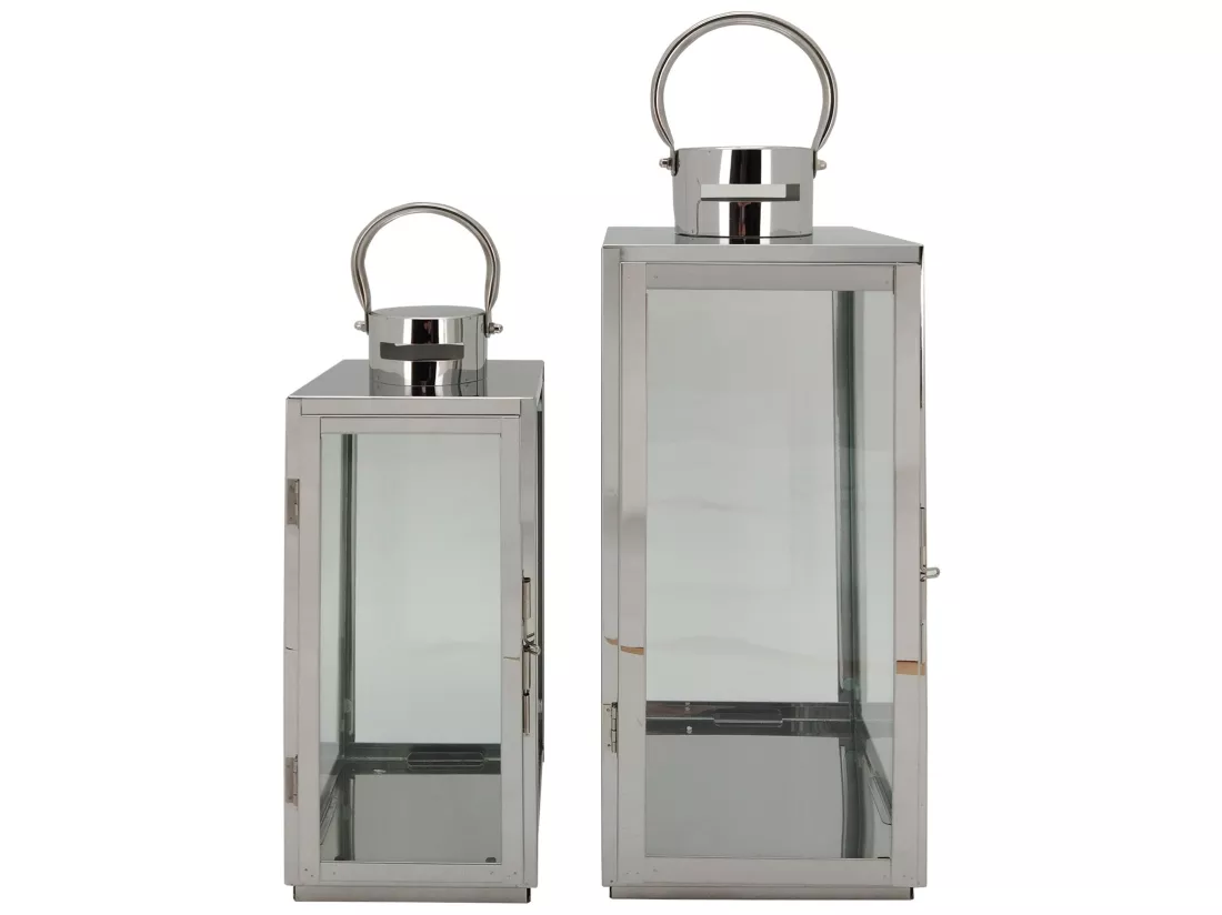 Lot de 2 Lanternes en Acier Pvc Gris Argenté pour Intérieur Extérieur