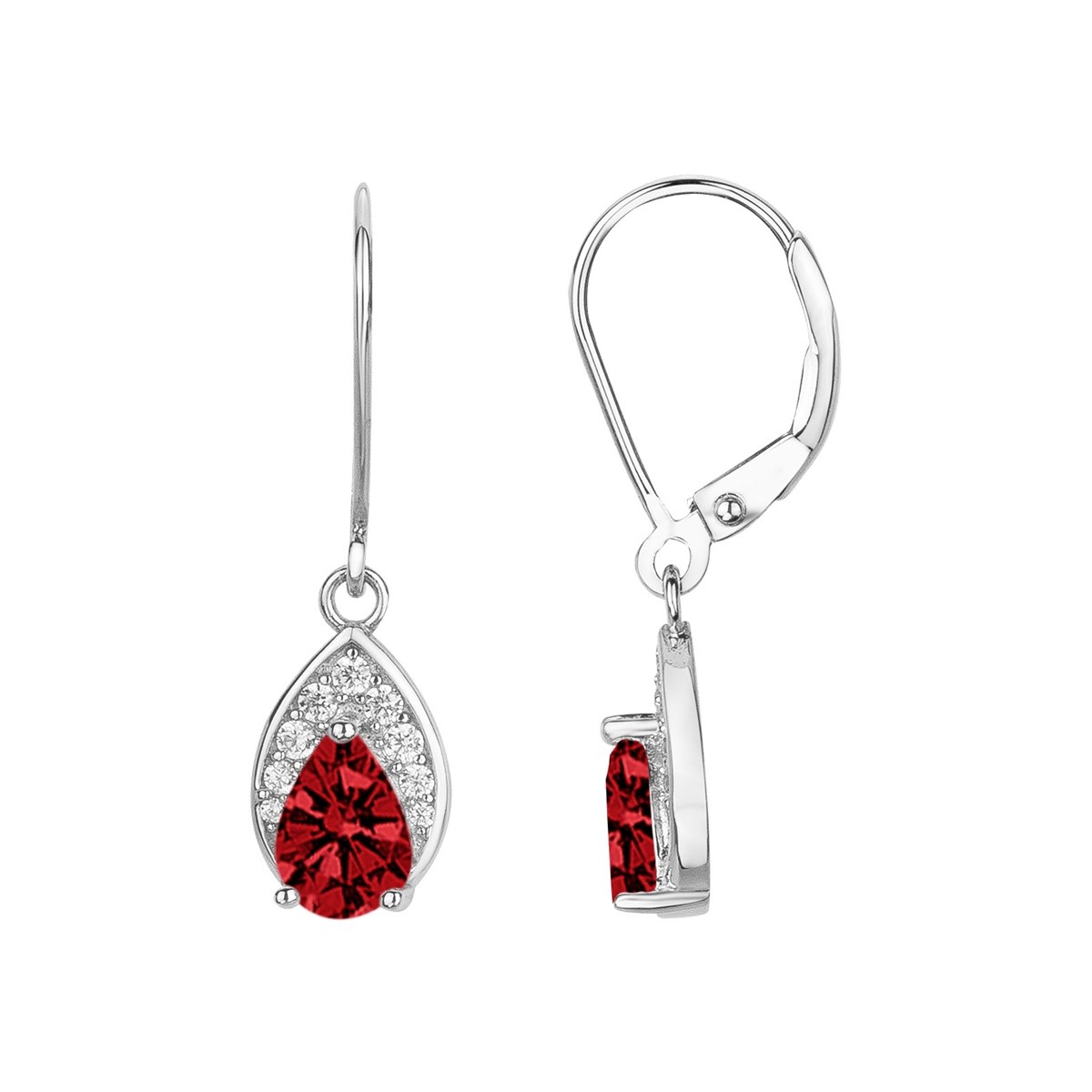 Boucles d'oreilles dormeuses en Argent avec spinelle rouge rubis