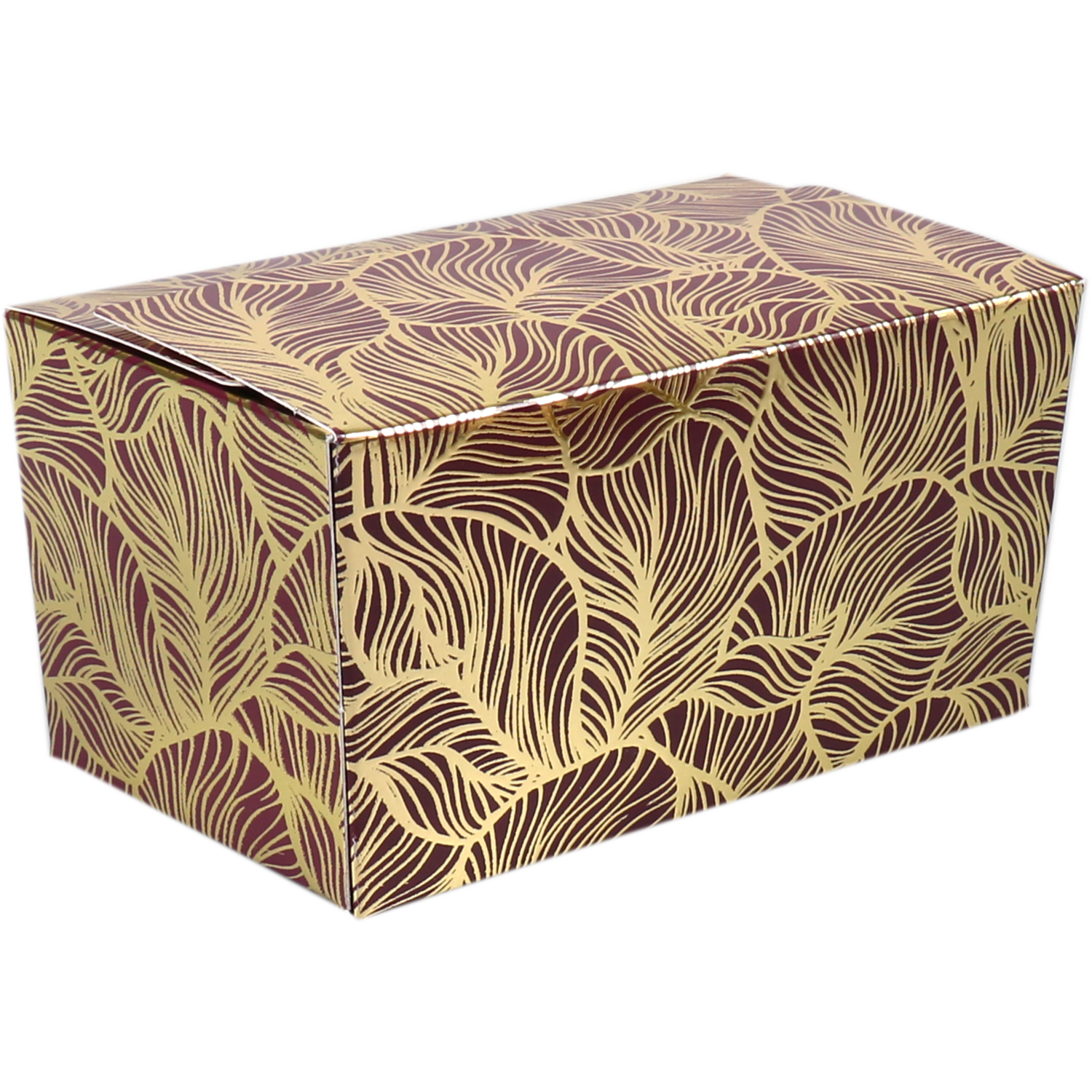 Ballotin, Leafs, karton + PP + PET, 500gr, 132x76x70mm, bordeaux/goud