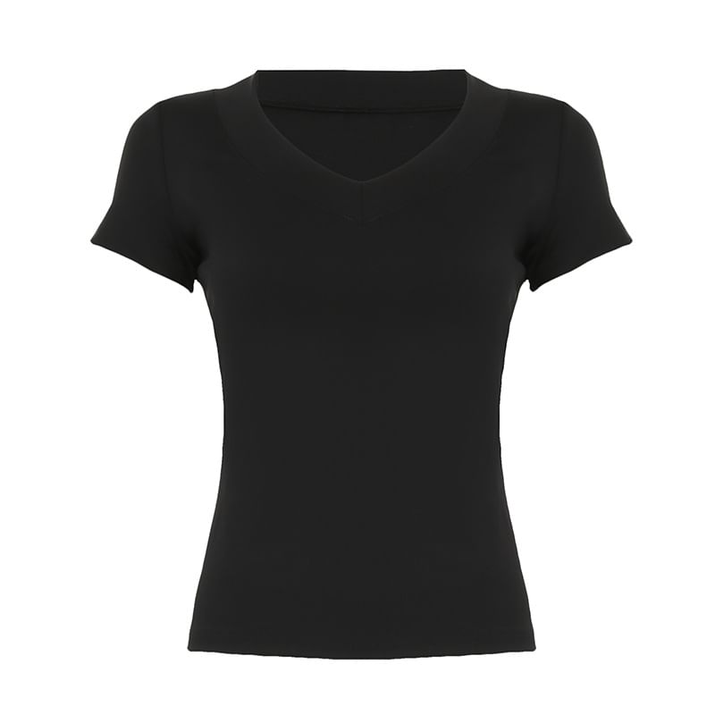 Trisica - T-shirt met korte mouwen en V-hals, effen, slim-fit en cropped pasvorm