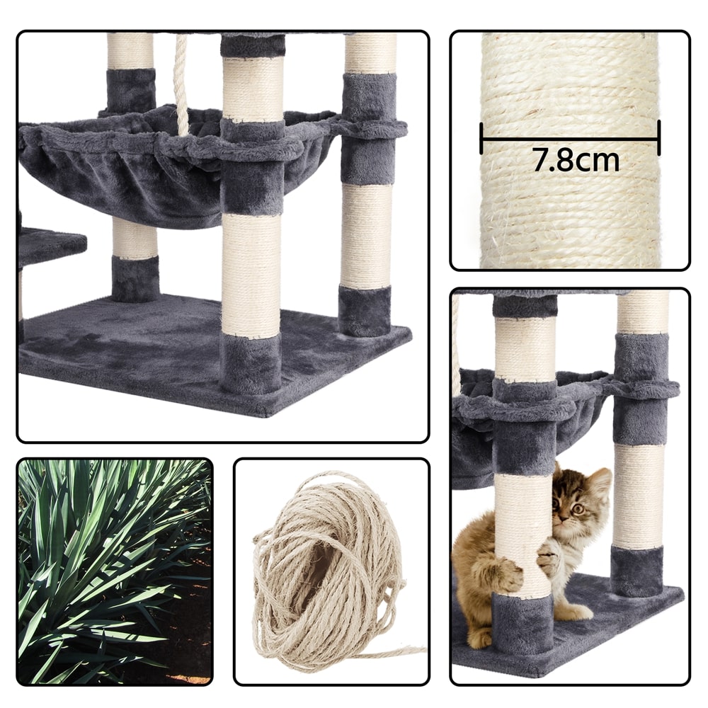 Yaheetech Stabiler Kratzbaum mit Sisal-Kratzstangen Hängematte, Höhle, Spielsisal 147 cm Kletterbaum für Katzen