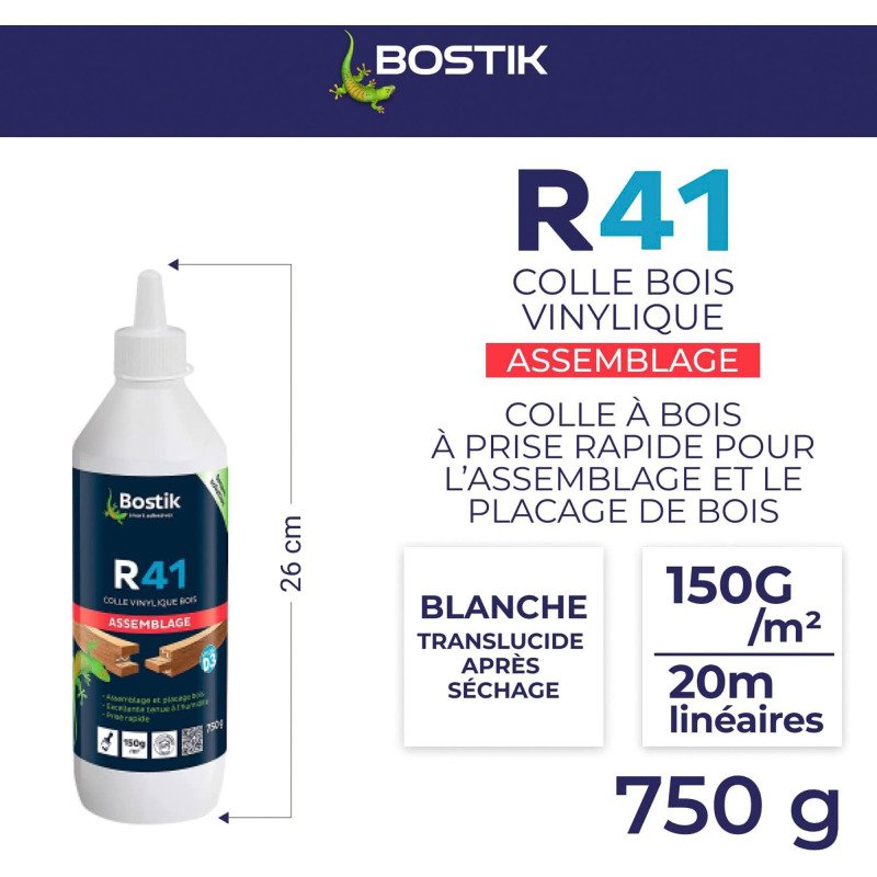 Colle à bois vynilique R41 D3 Bostik - Flacon de 750 g