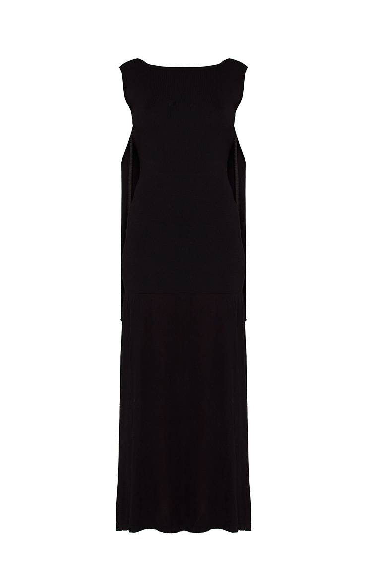 Noir Robe Maxi Tricotée À Détail Foulard Et Panneau Transparent