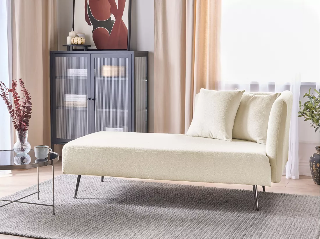 Chaise longue côté droit bouclé blanc RIOM