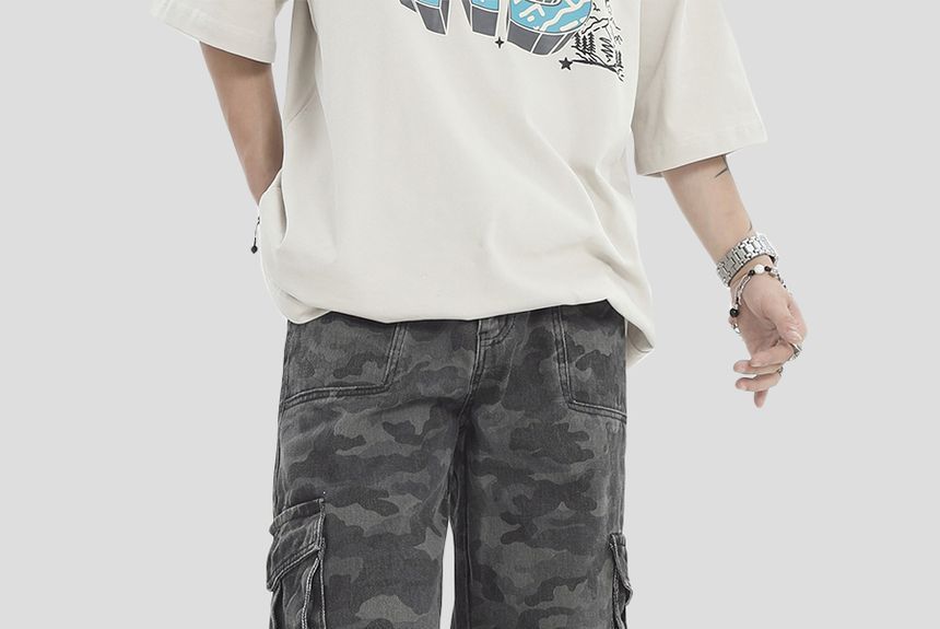 INStudio - Hoge taille camouflage rechte cargojeans
