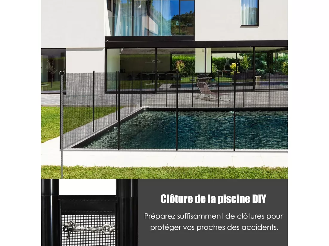 Barrière de Piscine, Barrière de Protection pour Piscine Barriere Filet en Aluminium+Acier Inoxydable+Tissu 366x122 cm Noir