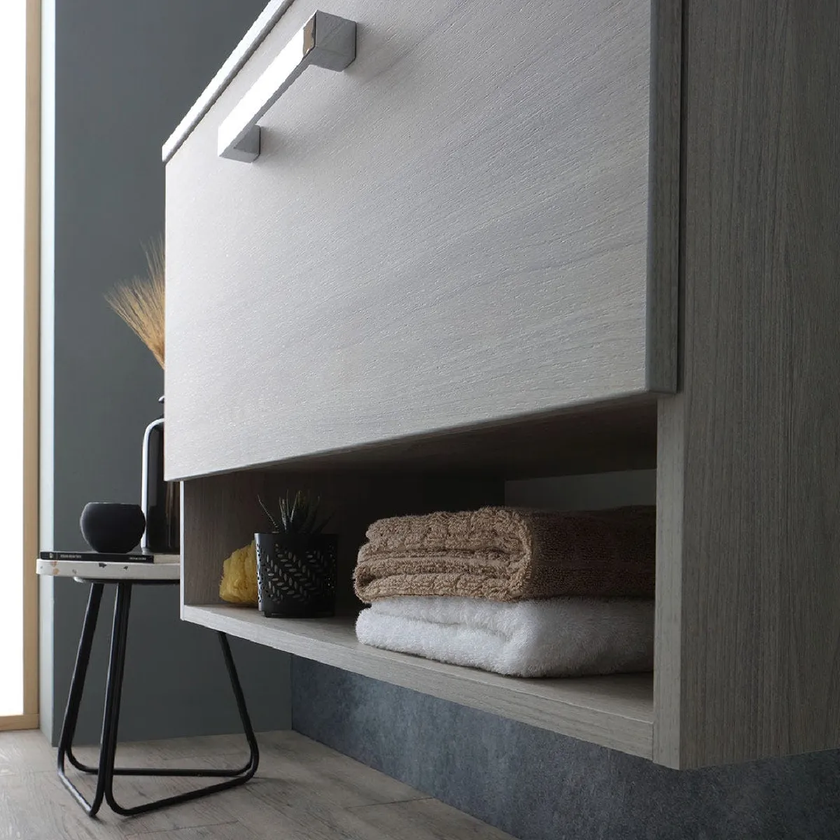 Kiamami Valentina Armoire Mural Chêne Gris Lavabo Lotto