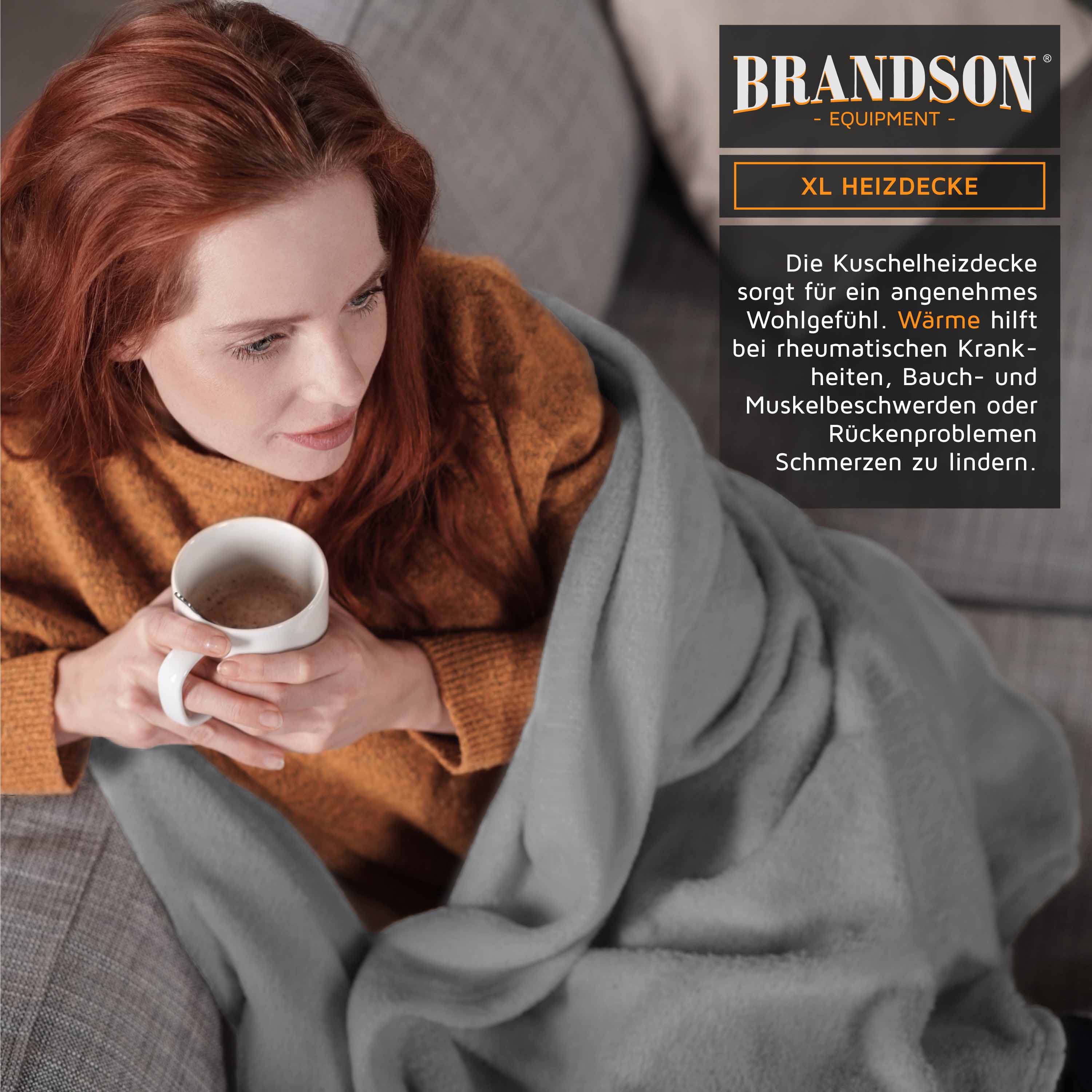 Brandson Heizdecke, elektrische Wärmedecke XXL, 180x130cm, Kuscheldecke mit 3 Temperaturstufen, 120W, Abschaltautomatik, Timerfunktion, Grau