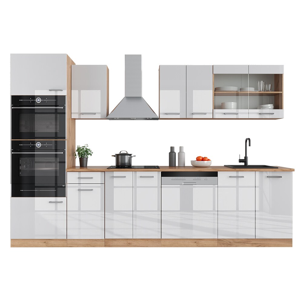 Vicco Küchenzeile Küchenblock Einbauküche R-Line 300cm Mikrowellenumbauschrank Weiß