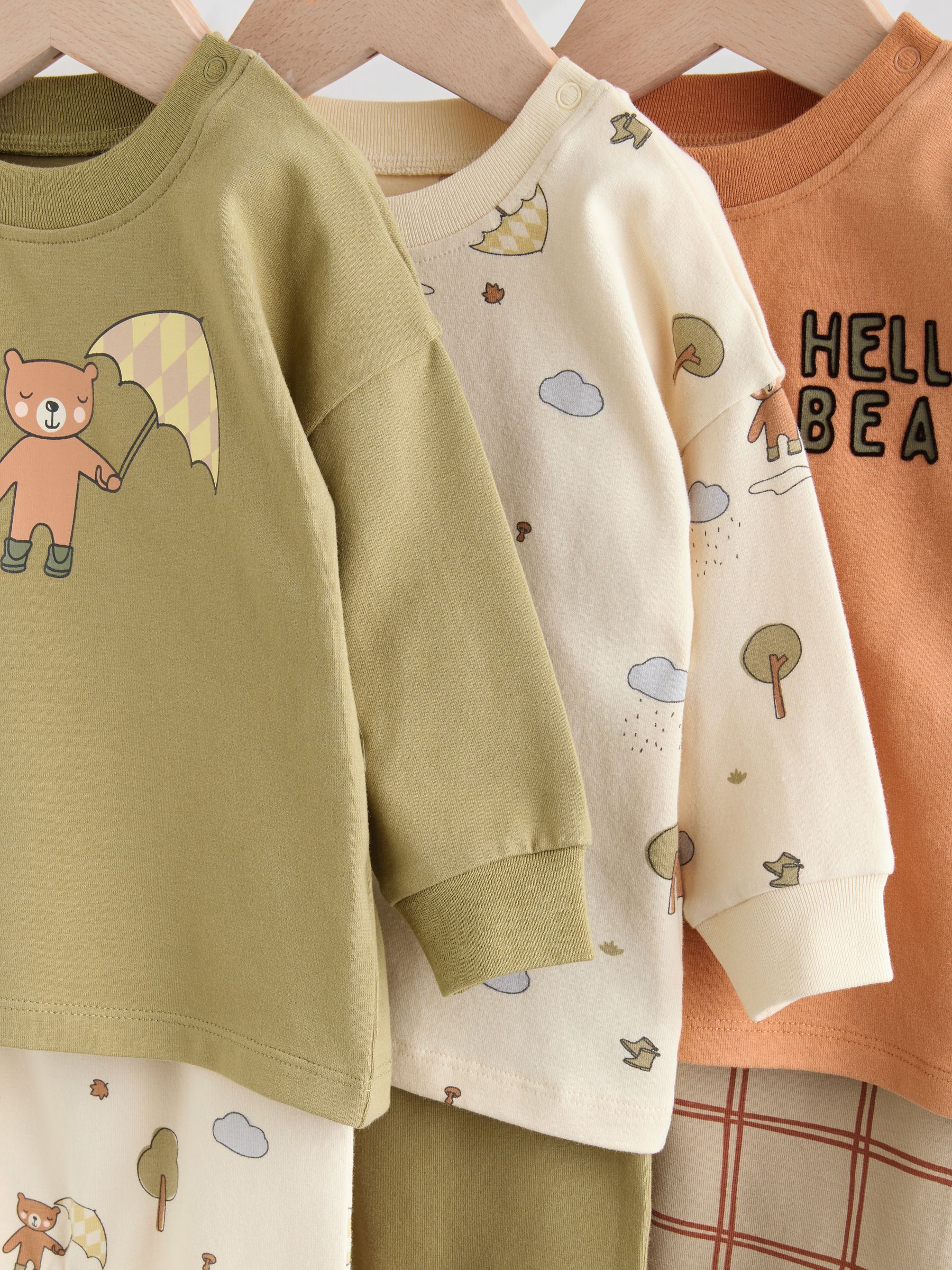 Khaki/Lichtbruin Hello Bear - Tops en Leggings 6 -delige babyset (0mnd-3jr)