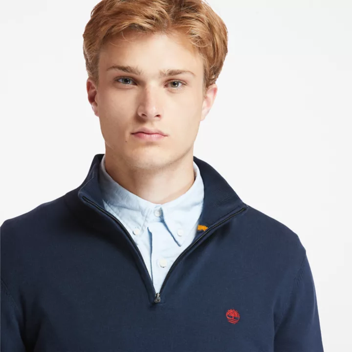 Blusa de moletom Williams River com zíper até o peito para homens na cor azul marinho.