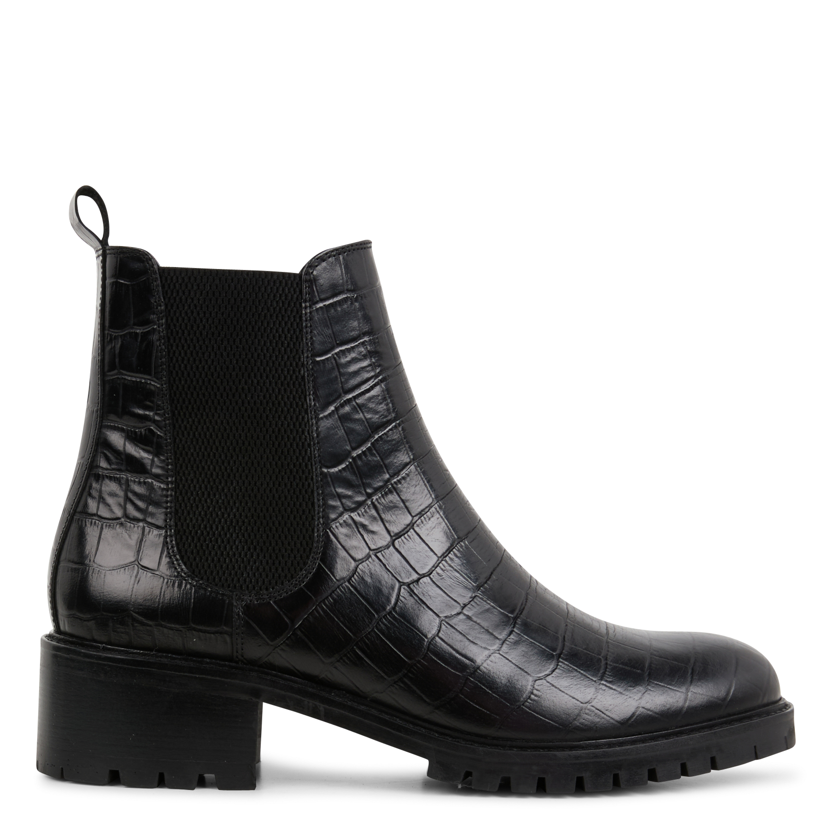 ADOLIE - Bottines en cuir embossé croco | Noir