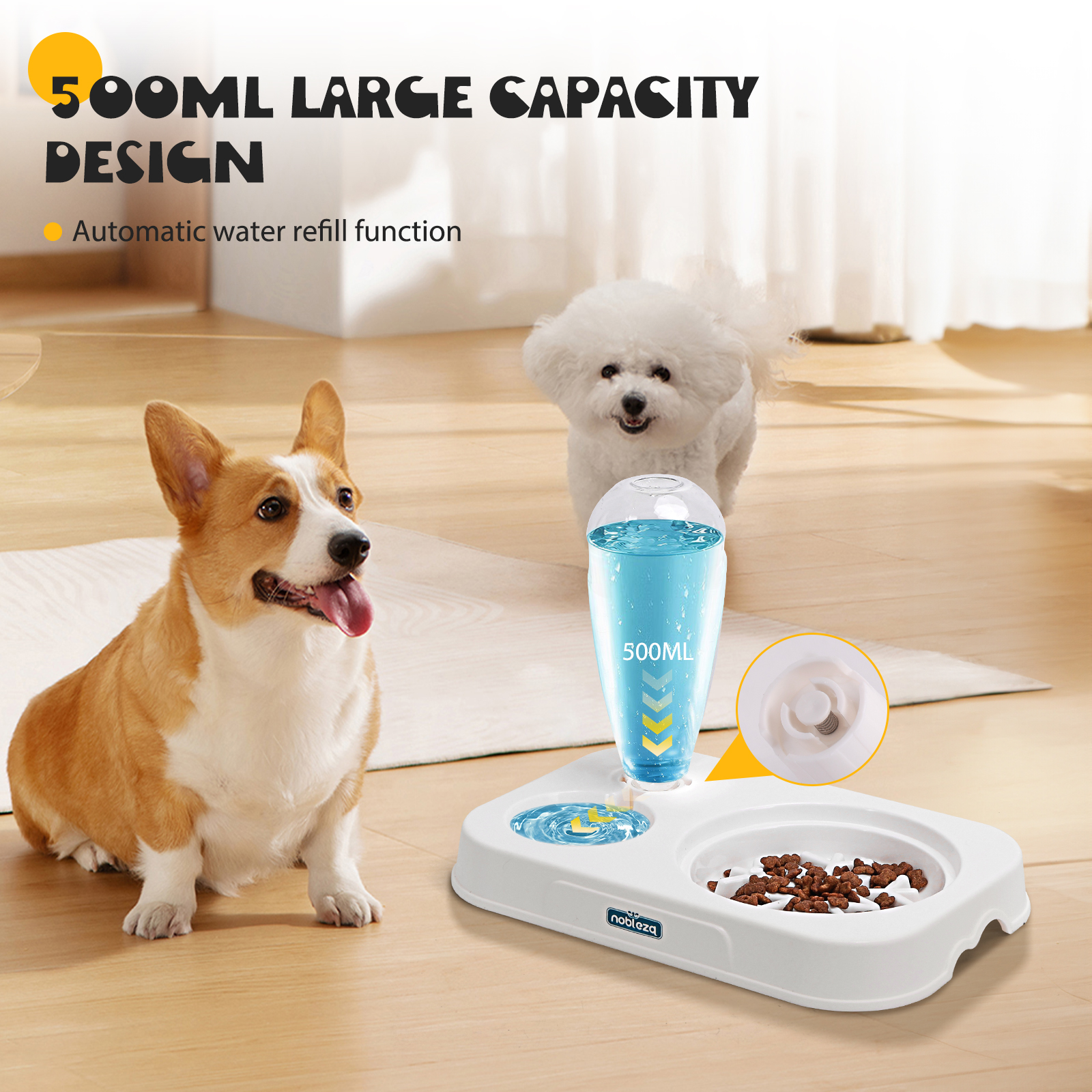 Comedouro automático 3 em 1 Nobleza para gatos, bebedouro automático, comedouros automáticos de 500ml para animais de pequeno porte, comedouro com inclinação de 15°, comedouro para alimentação lenta.