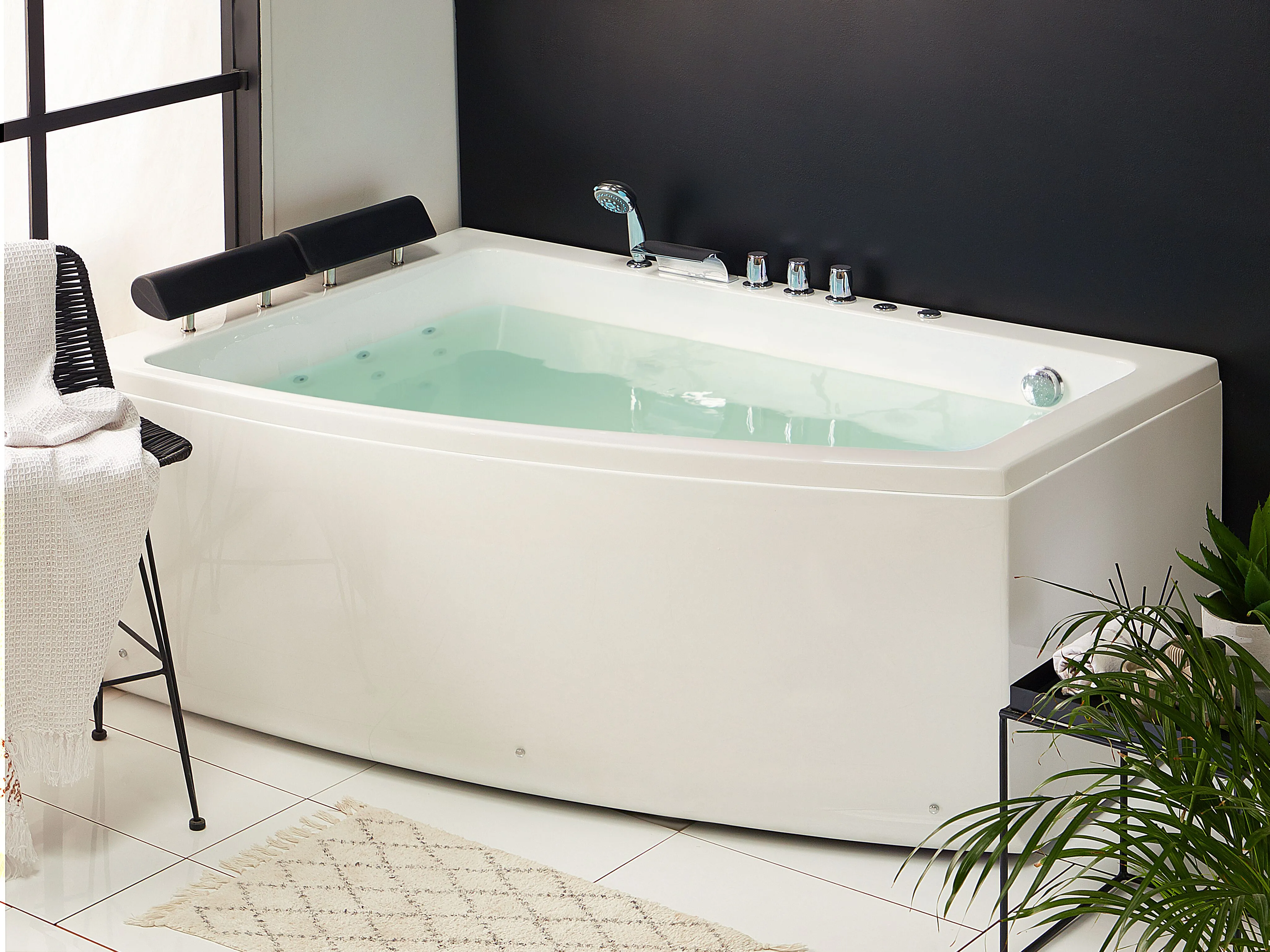 Hoek bubbelbad met LED SERRANA rechtszijdig 182 x 121 cm Wit