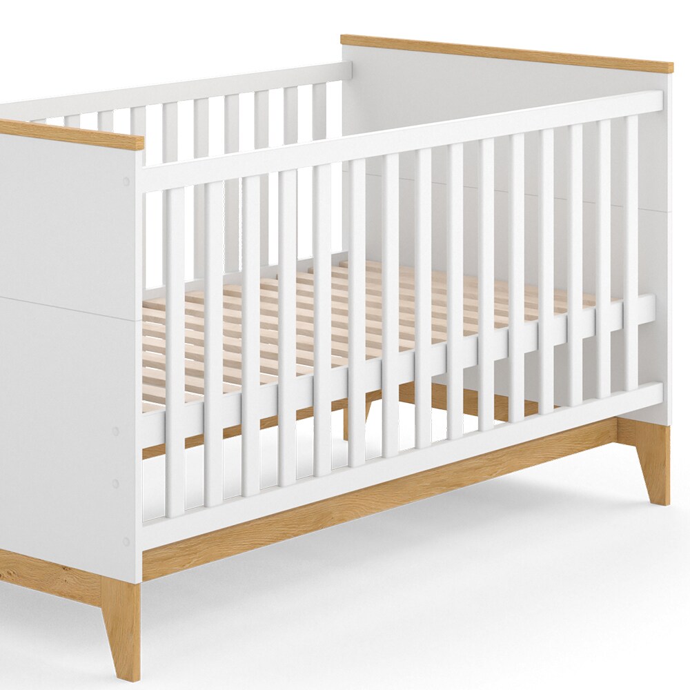 VitaliSpa Kinderbett Babybett Juniorbett Malia Weiß Eiche modern 70x140 cm Kinderzimmer Bett Babyzimmerbett Kindermöbel Babymöbel Schlupfsprossen Lattenrost Rausfallschutz Einzelbett