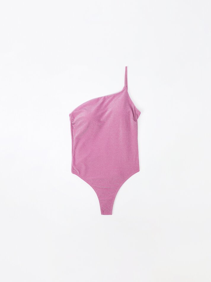 Maiô assimétrico com brilho - Rosa