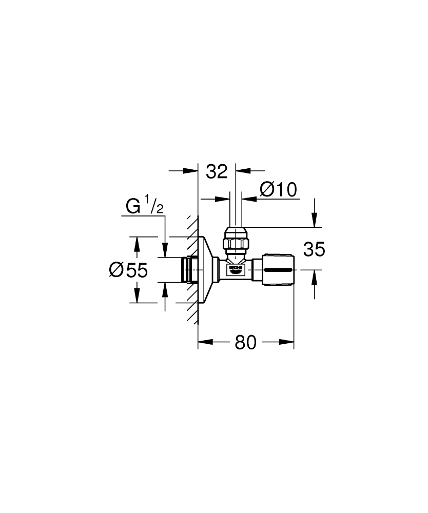 Grohe hoekstopkraan met teflon dichtingsring 1/2''x3/8'' chroom