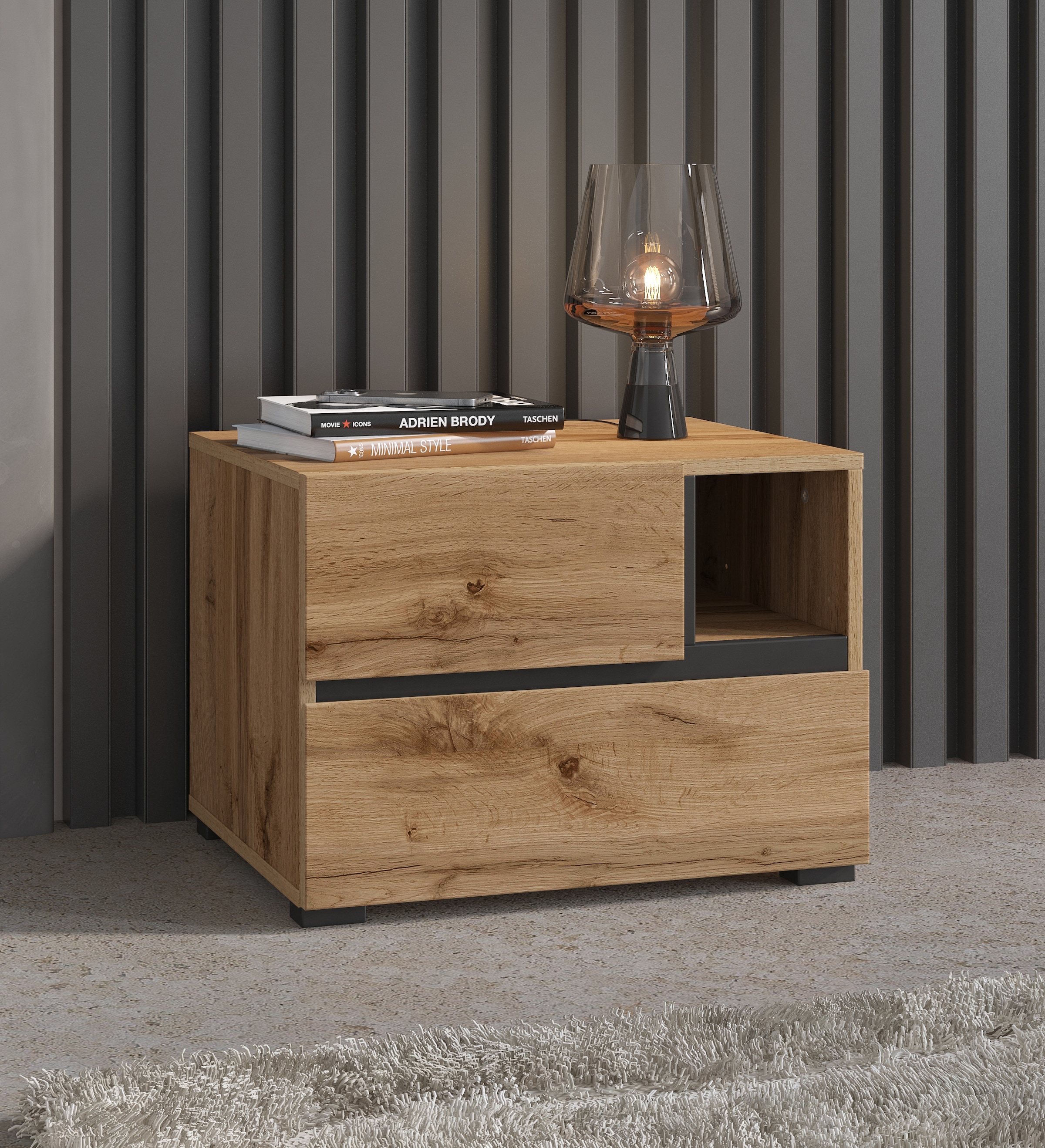 Home affaire Nachtkommode »Cross, moderner griffloser Nachtschrank« Nachttisch, Nachtkonsole mit 2 Schubladen