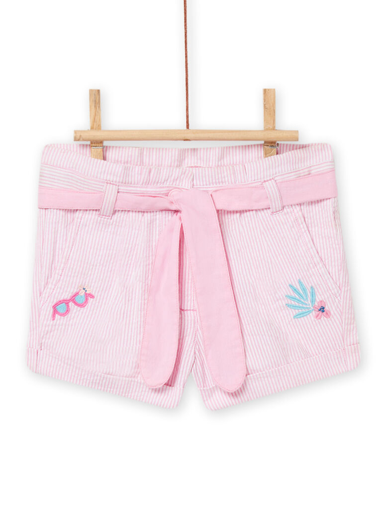Short rose à rayures bébé fille