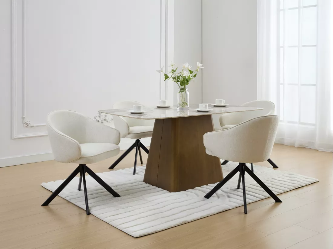 Lot de 2 chaises pivotantes avec accoudoirs en tissu texturé et métal noir - Crème - VEXONI de Pascal Morabito