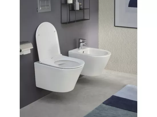 Pack WC suspendu sans bride JACOB DELAFON Rodin+ avec abattant + bâti support + plaque chromée