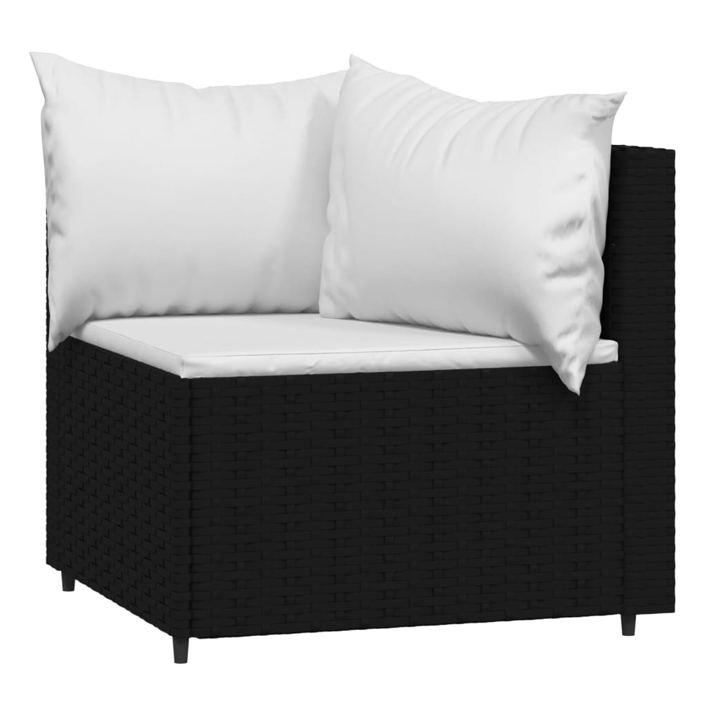 Salon de jardin meuble d'extérieur ensemble de mobilier 4 pièces avec coussins noir résine tressée