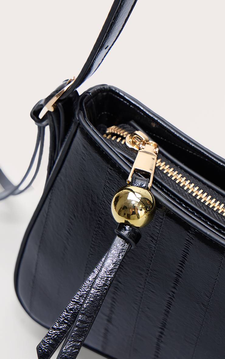 Noir Sac À Épaule Perlé Incurvé Effet Croco