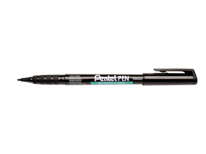 pentel Fineliner Green Label 2.0 mm 1.0 mm, Schwarz Faserschreiber zum Skizzieren, Zeichnen, Schreiben und Illustrieren