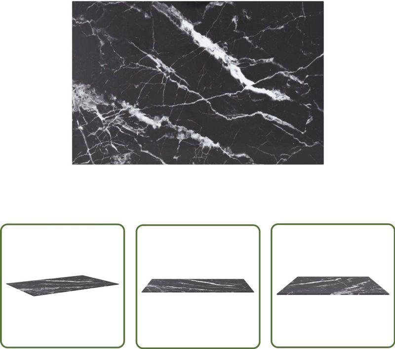 vidaXL - Tafelblad - Zwart - Geharde Glas - Marmeren Design