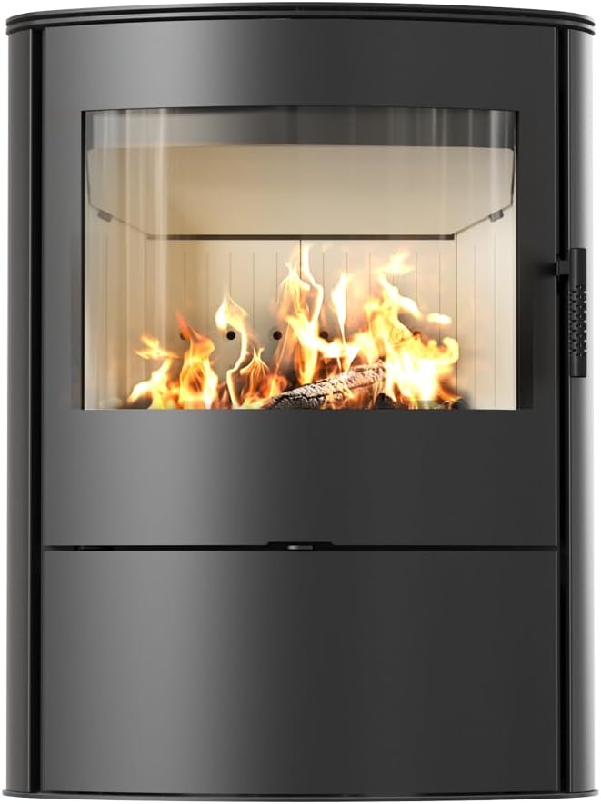 KRATKI Rollo 2 Kaminofen 8 kW Ø 150 mm mit Raumluftunabhängig – Freistehender Stahl-Holzofen BImSchV 2-konformm, Energieeffizienzklasse A+ & HKI-Zertifiziert - modernes Design