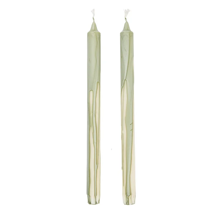 Ferm Living - Dryp Stabkerzen, weiss / teegrün (2er-Set)
