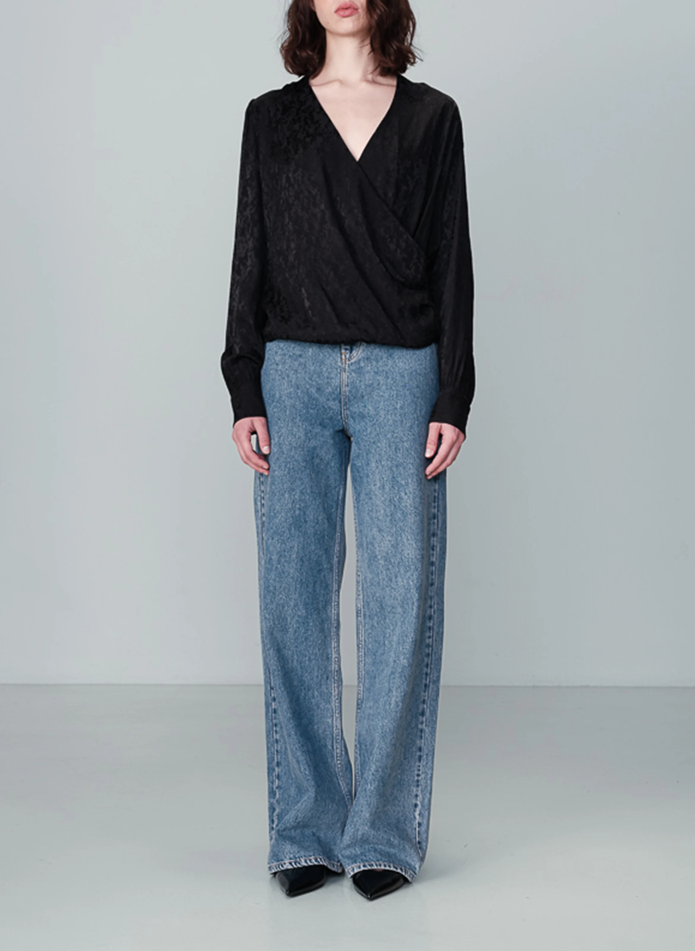 NONNA - Blouse droite cache-cœur drapée | Noir