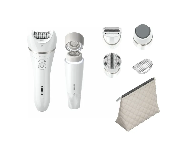 Philips Beauty Set Series 9000 BRE770/92 Til hele kroppen, Hvid, 32 pincetter, Keramisk, Mave, Armhule, Back thigh, Bikini, Balder, Bryst, Dekolletage, Front thigh, Hoved, Indvendige..., Armhuler, Epilering, Eksfoliering, Præcision, Barbering, Rulle