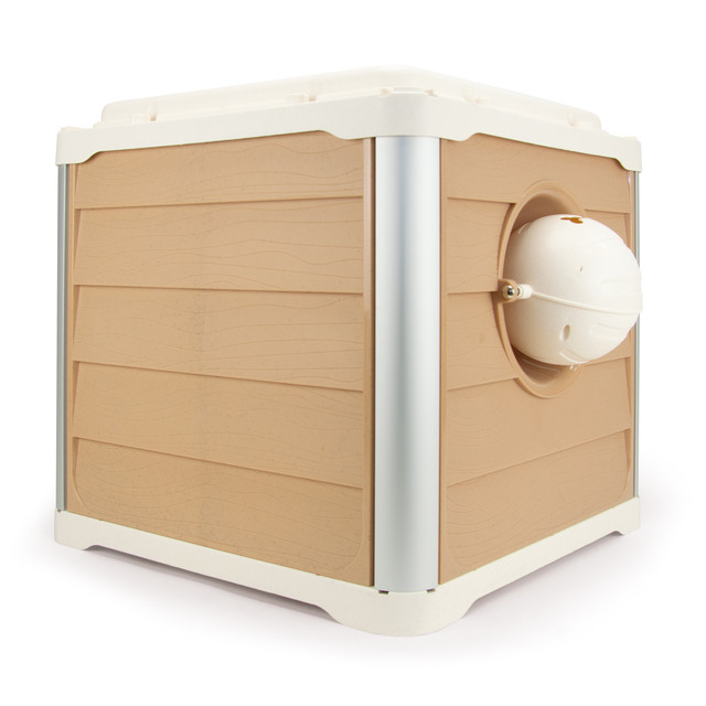 Loboo - Smartkave Cube Alaska Canil e Casinha para Cães e Gatos, para Uso Externo, com Design Modular, Isolamento Térmico e Contra Intempéries, Alimentador e Parede Traseira Articulada, Branco e Bege