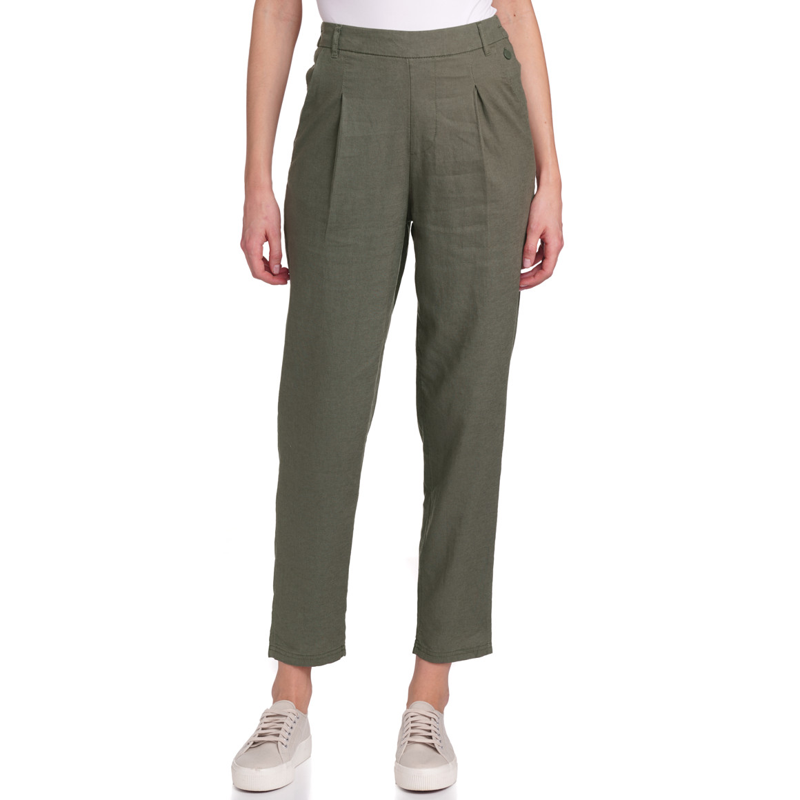 Gina Collection Damen Leinen-Jogpants in Unifarben oliv