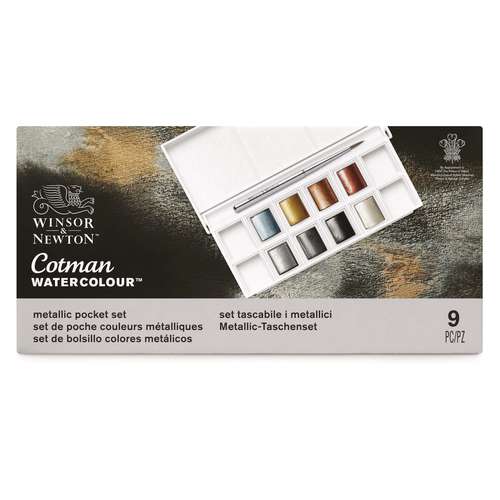 WINSOR & NEWTON Cotman™ Pocket Reisekasten, 8 x 1/2 Näpfchen Metallic-Aquarellfarbe