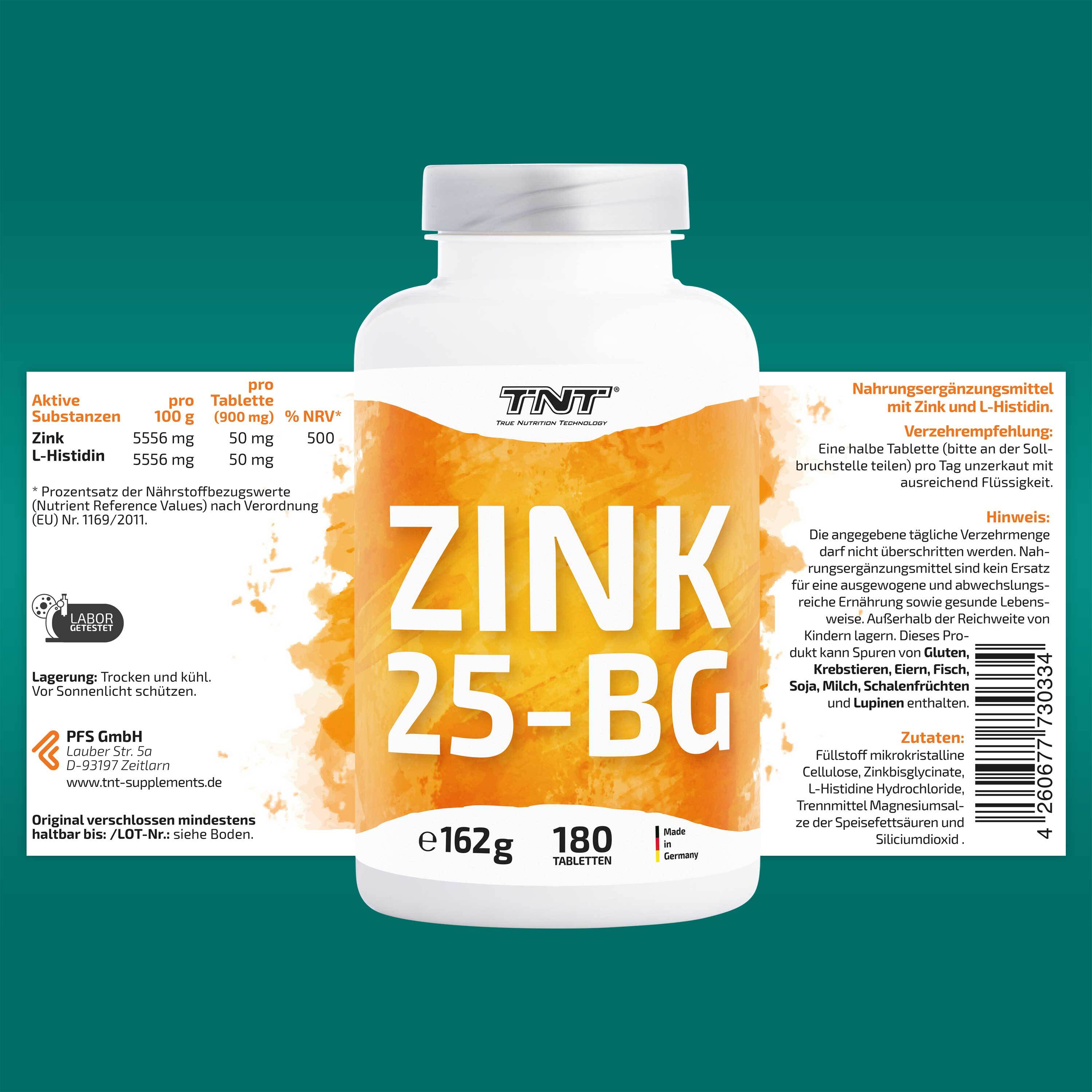 TNT Zink 25-BG Hochwertiges Zinkbisglycinat, höchste Bioverfügbarkeit