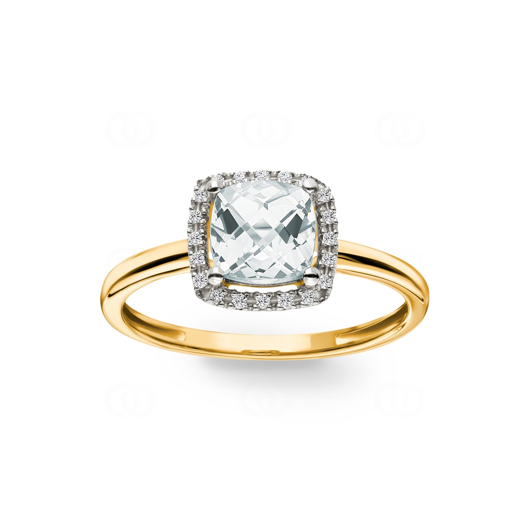 Damenring 750/18 K Gelbgold mit grünem Amethyst und Diamanten 0.06 ct H/si