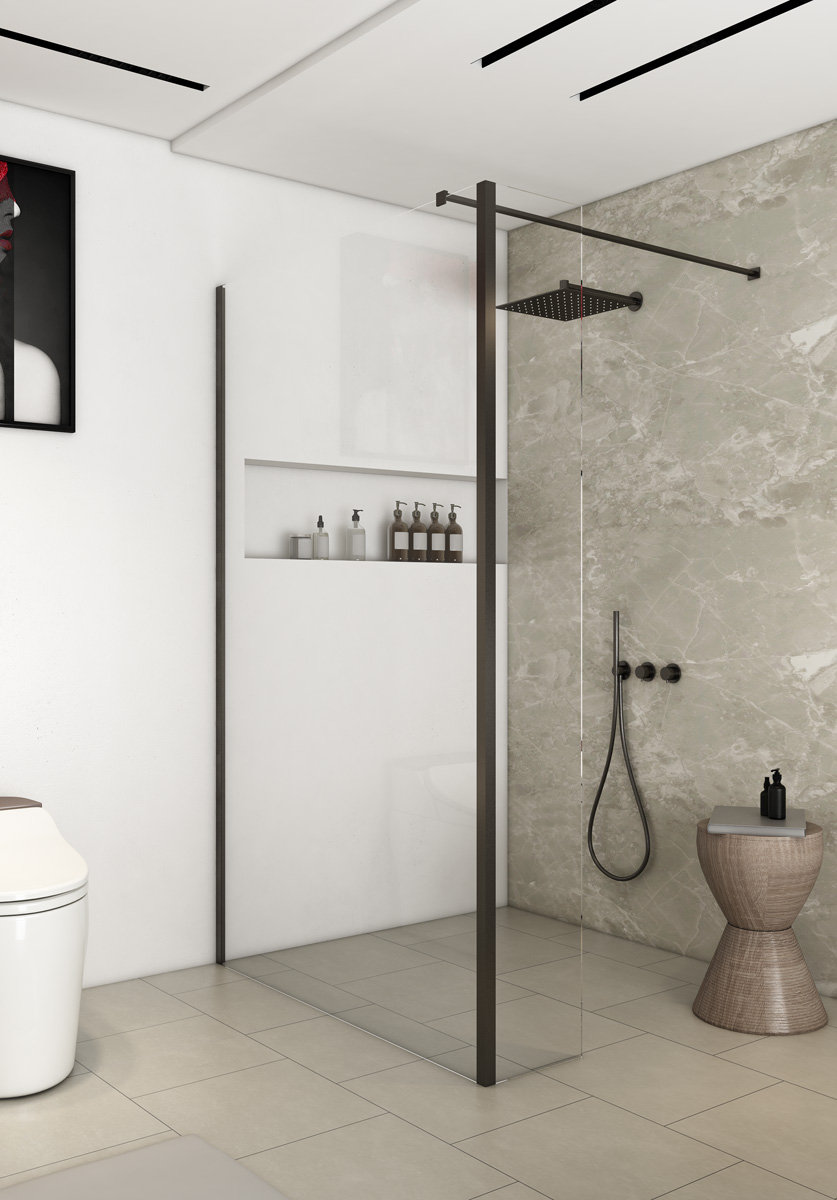 Saniclear Redro zijwand 40x200cm 8mm anti-kalk verouderd ijzer - gunmetal
