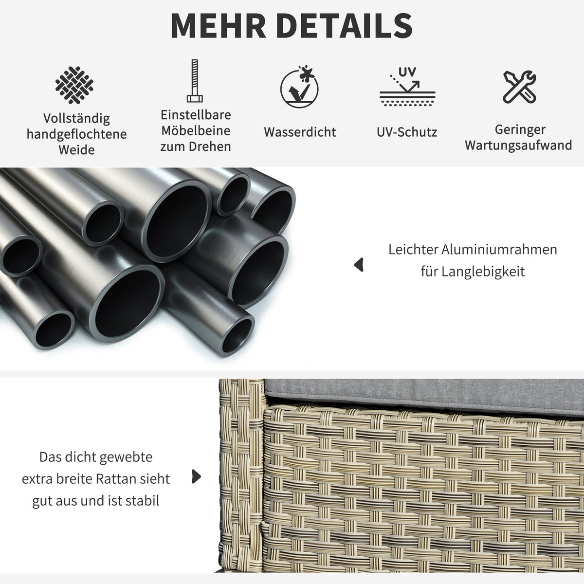 Outsunny 4-delige tuinmeubelset, 193L x 77B x 80,5H cm, aluminium, PE-rotan, polyester, veelkleurig