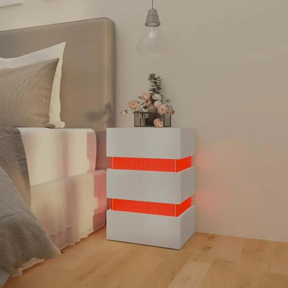 VidaXL Nachtkastje LED 45x35x67 cm bewerkt hout hoogglans wit