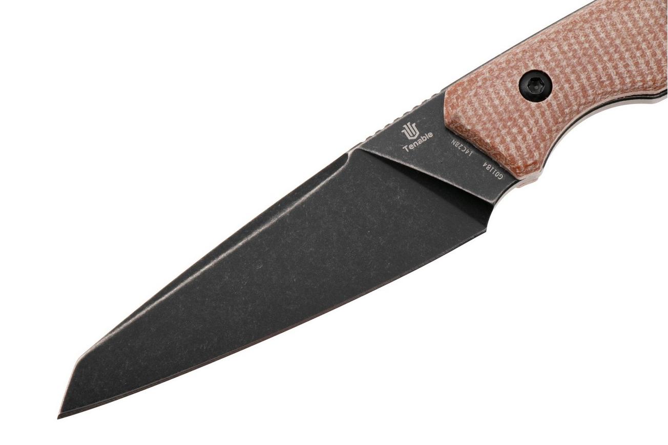 Tenable Knives Parr G011B4 Blackwashed 14C28N, Brown Micarta, vaststaand mes, Jonathan Styles design