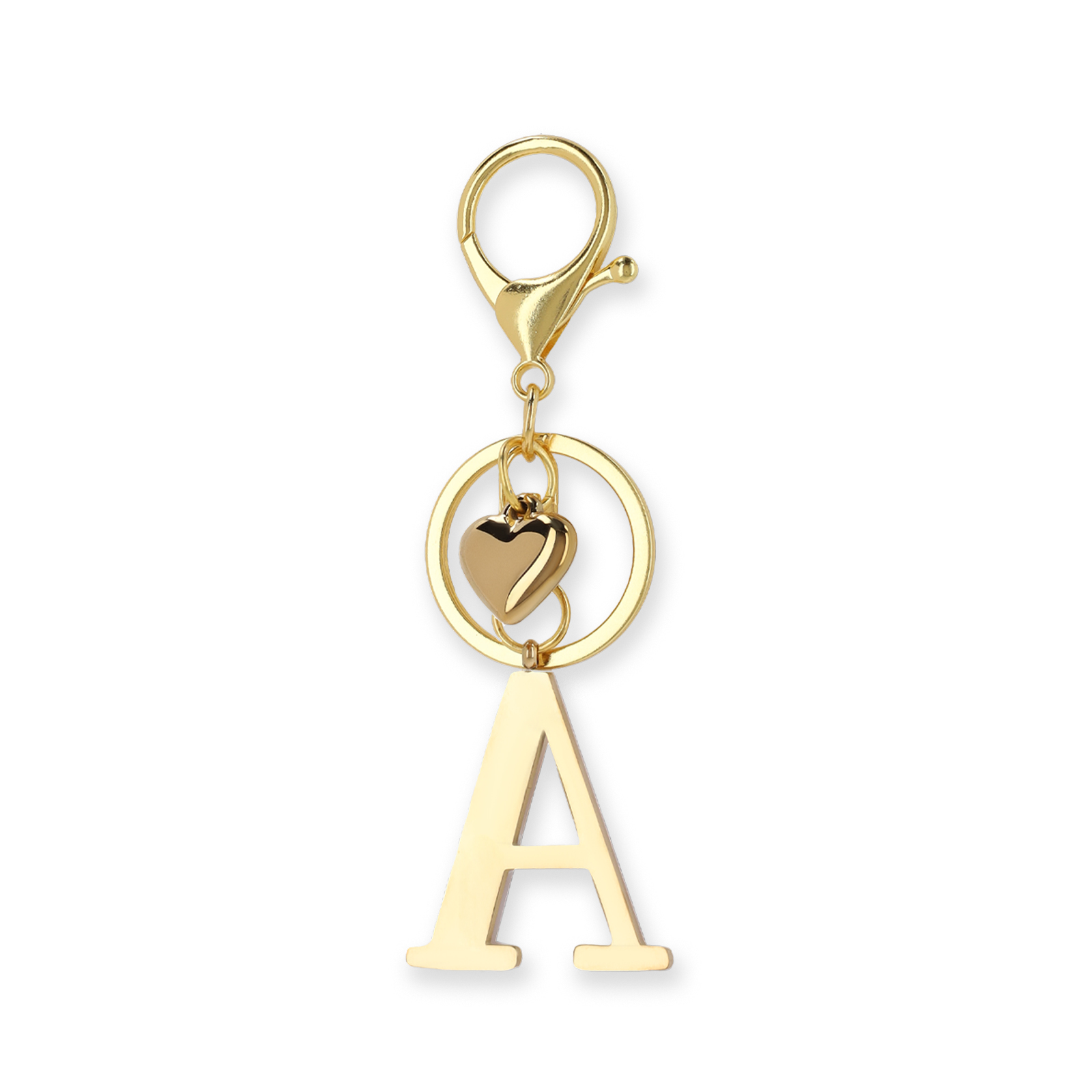 Goudkleurige bag charm letter A