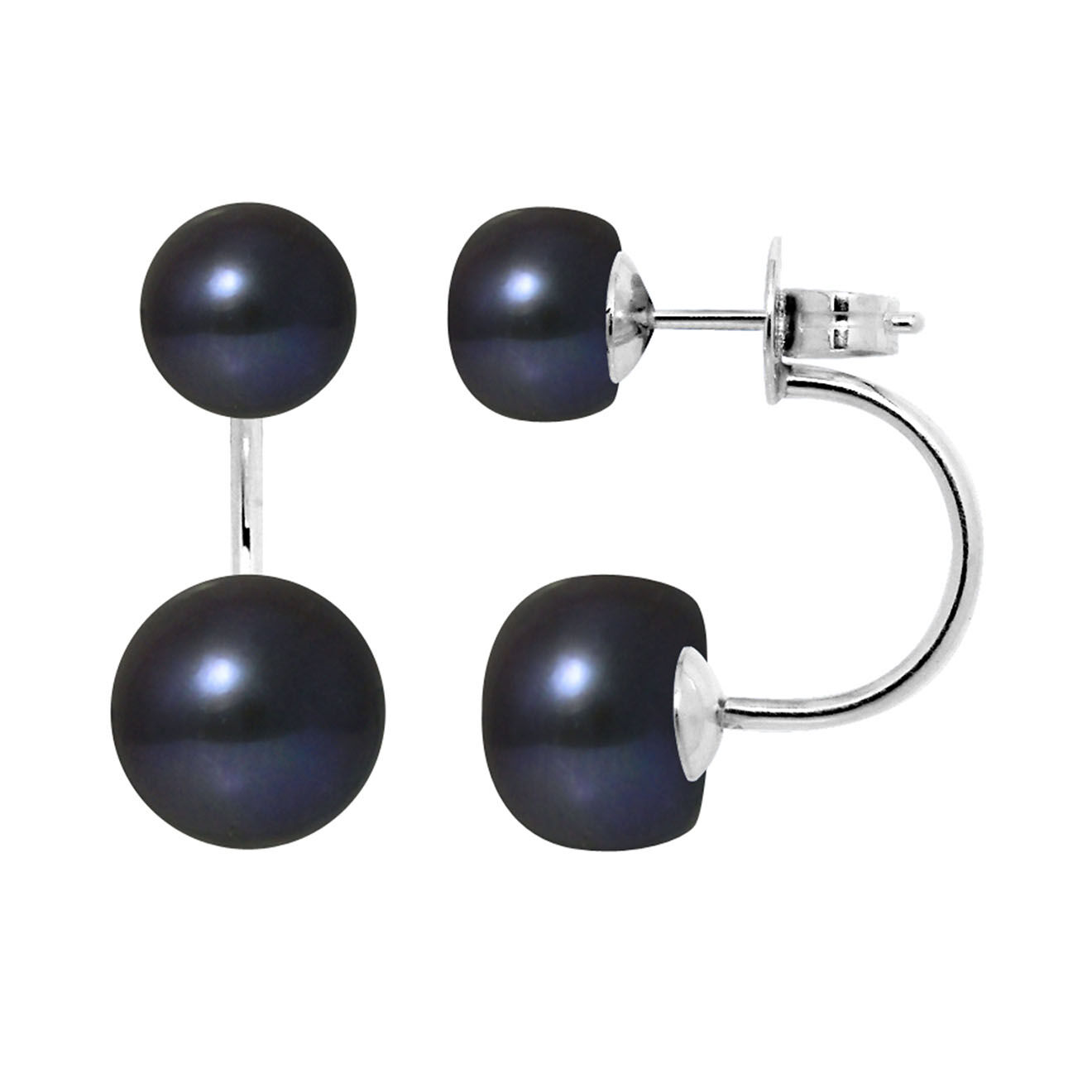 Mitzuko Boucles d'oreilles Azalée Argent Perles d'Eau Douce noir Tahiti