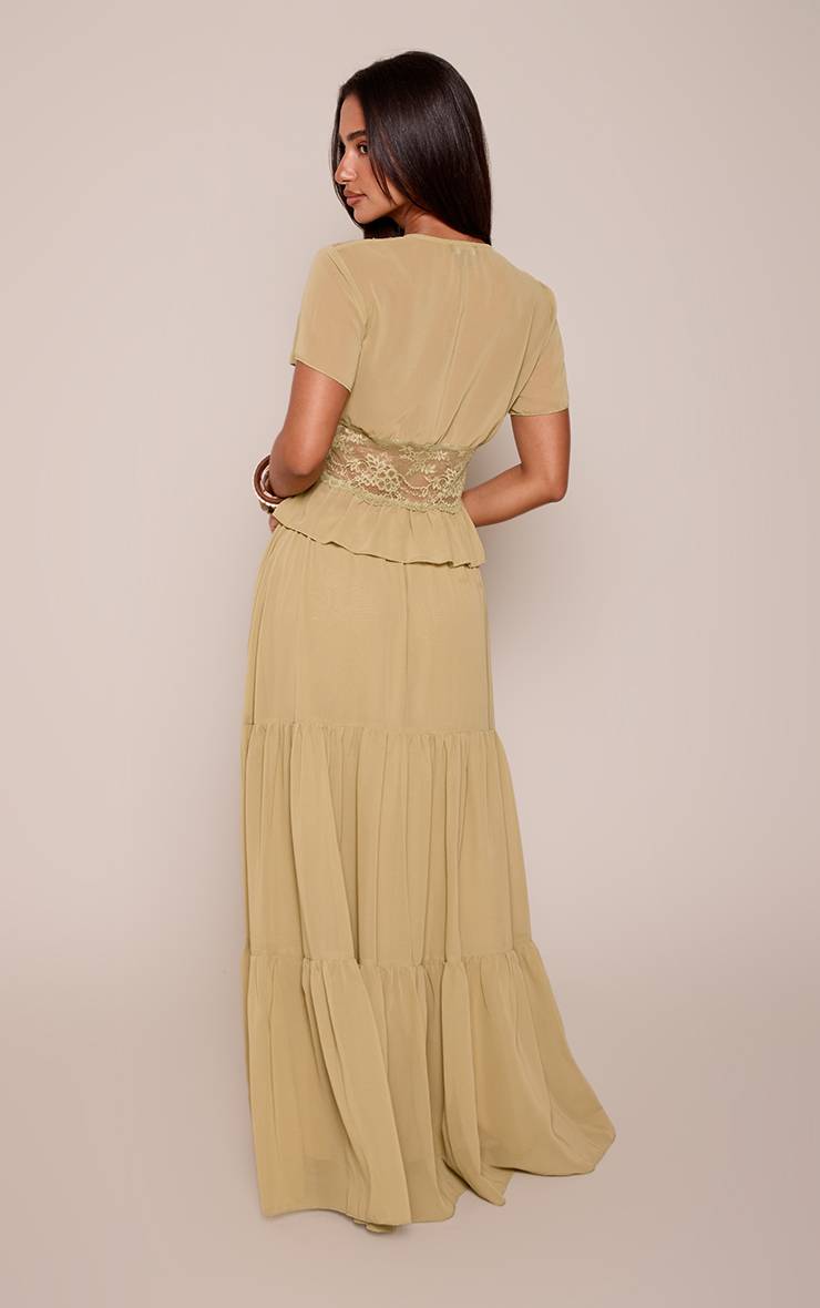 Vert Olive Ensemble Jupe Longue En Mousseline Superposée Petite