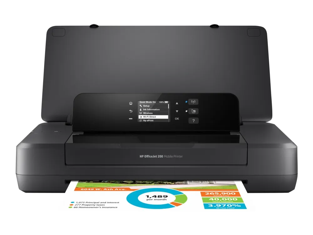 HP Officejet 200 Mobile Printer - Printer - farve - blækprinter - A4/Legal - 1200 x 1200 dpi - op til 20 spm (mono) / op til 19 spm (farve) - kapacitet: 50 ark - USB 2.0, USB vært, Wi-Fi