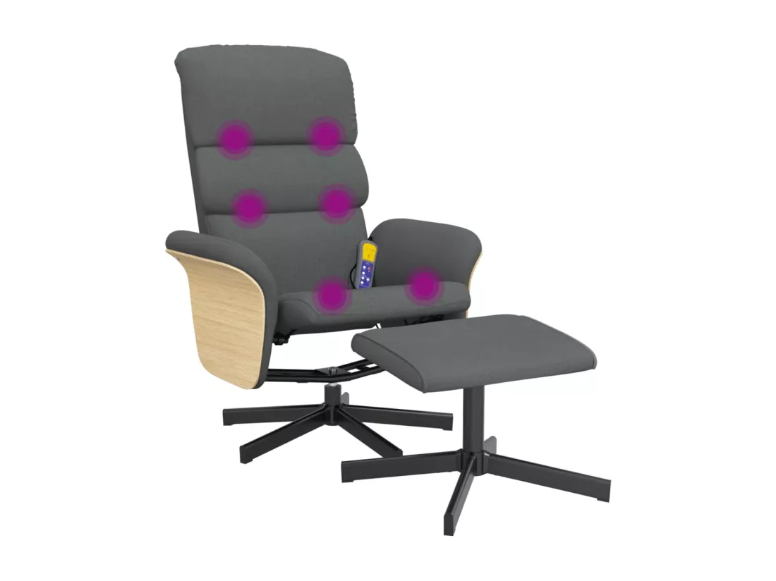 Fauteuil de massage inclinable et repose-pieds gris foncé tissu