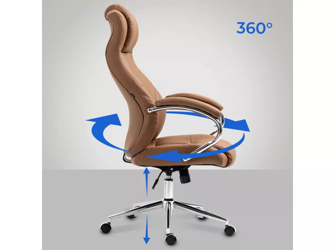 Chaise de bureau - Véritable cuir & Noir - Marron clair - Salford