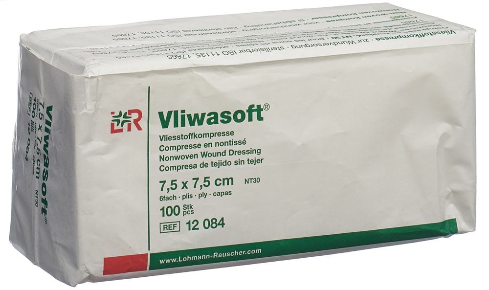 VLIWASOFT Vliesstoffkompressen<br>100 Stück, Beutel, 7.5x7.5cm, 6-lagig