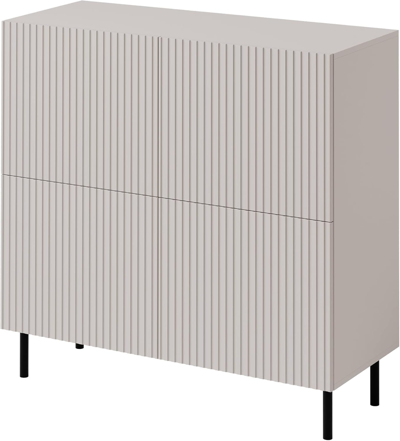 Mirjan24 Kommode Arypot 4D mit 4 Türen, innen 8 Fächer, gefräster Front, Griffloses System, Metallfüße, Highboard, Anrichte, Sideboard, Mehrzweckschrank (Cashmere)
